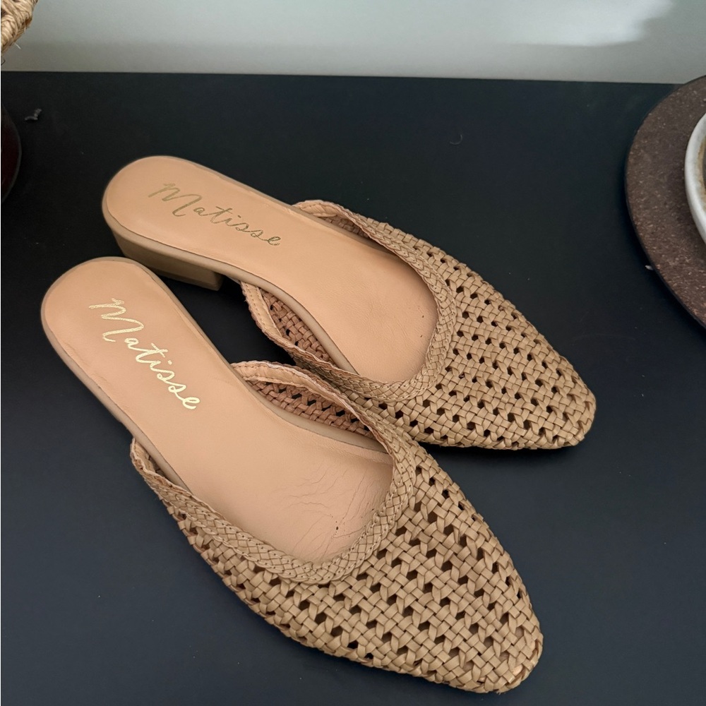 Matisse Tan Woven Mule Slides Leather